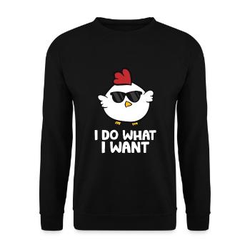 Ich mache was ich will Lustiges Huhn - Unisex Pullover - Schwarz - Vorne - Alina (178cm) & Michal (187cm)