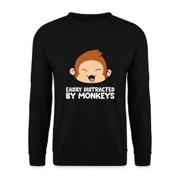 Leicht ablenkbar durch Affen - Unisex Pullover - Schwarz - Vorne - Alina (178cm) & Michal (187cm)