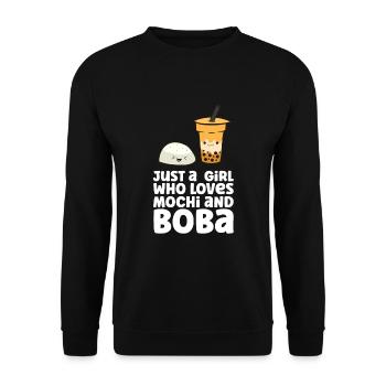 Nur ein Mädchen, das Mochi und Boba liebt - Unisex Pullover - Schwarz - Vorne - Alina (178cm) & Michal (187cm)