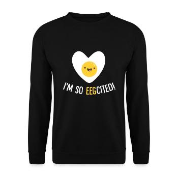 Ich bin so aufgeregt Frühstück Witz Humor Eier - Unisex Pullover - Schwarz - Vorne - Alina (178cm) & Michal (187cm)