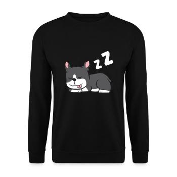 Boston Terrier Faulenzer Niedlich Schlafender - Unisex Pullover - Schwarz - Vorne - Alina (178cm) & Michal (187cm)