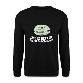 Französisches Macaron-Dessert Das Leben ist - Unisex Pullover - Schwarz - Vorne - Alina (178cm) & Michal (187cm)