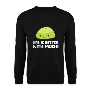 Das Leben ist besser mit Mochi - Unisex Pullover - Schwarz - Vorne - Alina (178cm) & Michal (187cm)