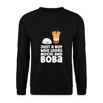 Nur ein Junge, der Mochi und Boba liebt - Unisex Pullover - Schwarz - Vorne - Alina (178cm) & Michal (187cm)