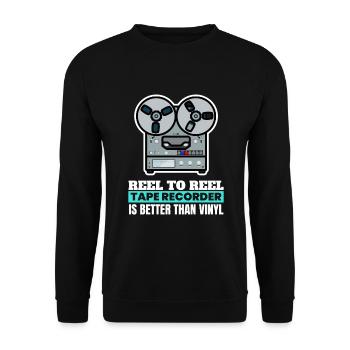 Reel To Reel Tape Recorder Tonbandgerät - Unisex Pullover - Schwarz - Vorne - Alina (178cm) & Michal (187cm)