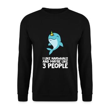 Ich mag Narwale und vielleicht 3 Menschen Narwale - Unisex Pullover - Schwarz - Vorne - Alina (178cm) & Michal (187cm)