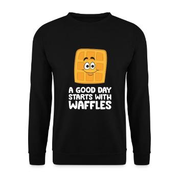 Waffles For Breakfast A Good Day Starts With - Unisex Sweatshirt - black - Front - Alina (178cm) & Michal (187cm)