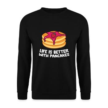 Das Leben ist besser mit Pfannkuchen - Unisex Pullover - Schwarz - Vorne - Alina (178cm) & Michal (187cm)