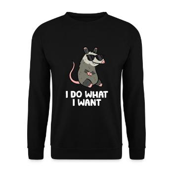 Opossum Ich mache was ich will Niedliches Opossum - Unisex Pullover - Schwarz - Vorne - Alina (178cm) & Michal (187cm)