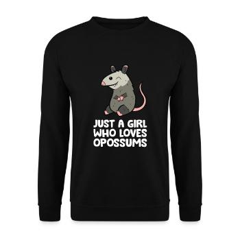 Nur ein Mädchen, das Opossums liebt - Unisex Pullover - Schwarz - Vorne - Alina (178cm) & Michal (187cm)