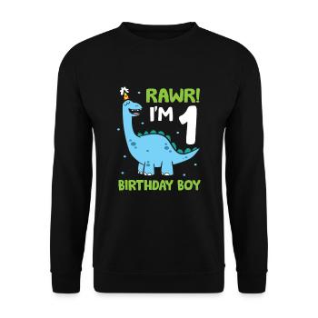 Rawr I'm 1 Geburtstagskind Dinosaurier - Unisex Pullover - Schwarz - Vorne - Alina (178cm) & Michal (187cm)