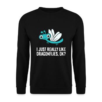 Ich mag Libellen einfach sehr, okay? Niedliche - Unisex Pullover - Schwarz - Vorne - Alina (178cm) & Michal (187cm)