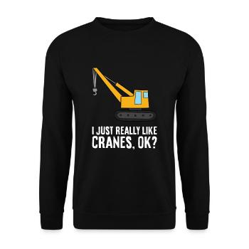 Baukran Ich mag Kräne einfach sehr - Unisex Pullover - Schwarz - Vorne - Alina (178cm) & Michal (187cm)