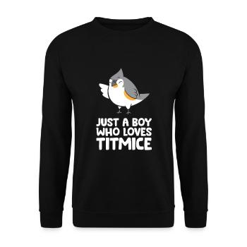 Nur ein Junge, der Meisen liebt Schopfmeise Vogel - Unisex Pullover - Schwarz - Vorne - Alina (178cm) & Michal (187cm)