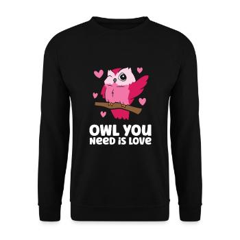 Eule Sie brauchen Liebe Niedliche Eule - Unisex Pullover - Schwarz - Vorne - Alina (178cm) & Michal (187cm)
