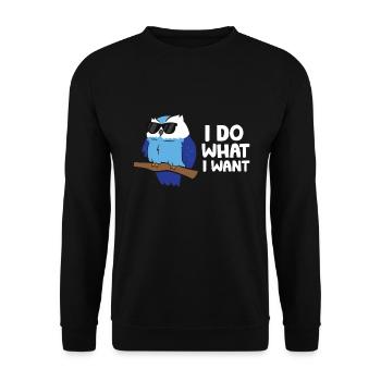 Ich mache was ich will Eule mit Sonnenbrille - Unisex Pullover - Schwarz - Vorne - Alina (178cm) & Michal (187cm)