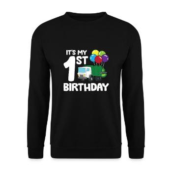 Garbage Truck It's My 1st Birthday Garbage Day 1 - Unisex Sweatshirt - black - Front - Alina (178cm) & Michal (187cm)