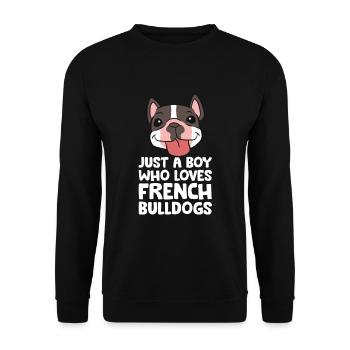 Nur ein Junge, der französische Bulldoggen liebt - Unisex Pullover - Schwarz - Vorne - Alina (178cm) & Michal (187cm)