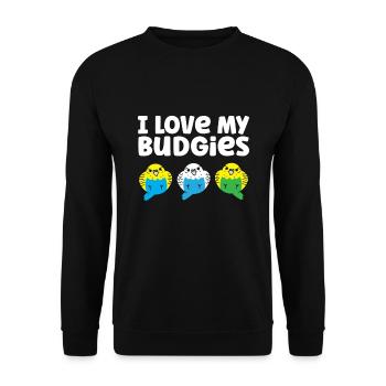 Ich liebe meine Wellensittiche Wellensittich Vogel - Unisex Pullover - Schwarz - Vorne - Alina (178cm) & Michal (187cm)