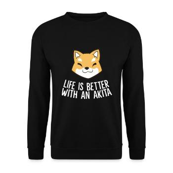 Das Leben ist besser mit einem Akita - Unisex Pullover - Schwarz - Vorne - Alina (178cm) & Michal (187cm)