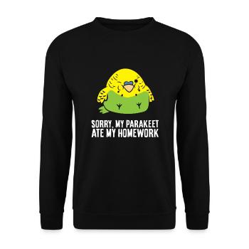 Parakeet School Homework Sorry My Parakeet Ate My - Unisex Sweatshirt - black - Front - Alina (178cm) & Michal (187cm)