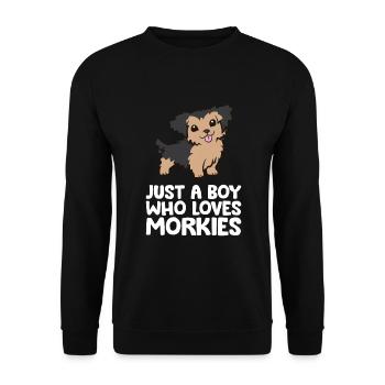 Nur ein Junge, der Morkie-Hunde liebt - Unisex Pullover - Schwarz - Vorne - Alina (178cm) & Michal (187cm)