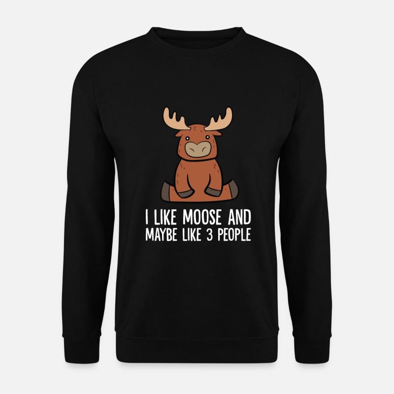 Ich mag Elche und vielleicht 3 Menschen - Unisex Pullover - Schwarz