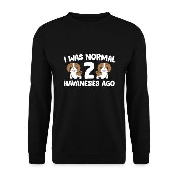 Propriétaire havanais J’étais normal il y a 2 Havaneses - Sweat-shirt Unisexe - noir - Devant - Alina (178cm) & Michal (187cm)