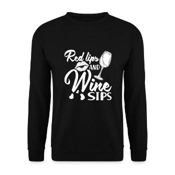 Lèvres rouges et vin Sirotes d’alcool de vin - Sweat-shirt Unisexe - noir - Devant - Alina (178cm) & Michal (187cm)