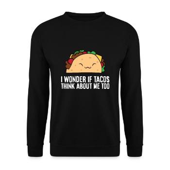 Ich frage mich, ob Tacos auch an mich denken - Unisex Pullover - Schwarz - Vorne - Alina (178cm) & Michal (187cm)