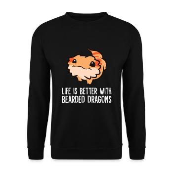 Das Leben ist besser mit Bartagamen Reptilien - Unisex Pullover - Schwarz - Vorne - Alina (178cm) & Michal (187cm)
