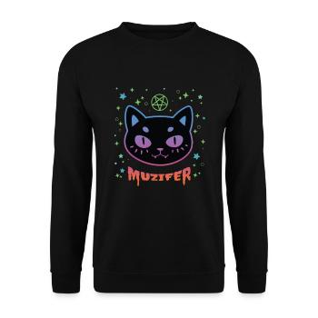 Muzifer Katze Kätzchen Teufel Luzifer - Unisex Pullover - Schwarz - Vorne - Alina (178cm) & Michal (187cm)