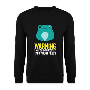 Warnung: Ich könnte spontan über Frösche sprechen - Unisex Pullover - Schwarz - Vorne - Alina (178cm) & Michal (187cm)