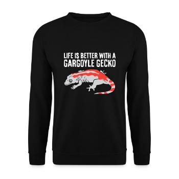 Das Leben ist besser mit einem Gargoyle Gecko - Unisex Pullover - Schwarz - Vorne - Alina (178cm) & Michal (187cm)