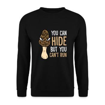 Morchelpilzjäger Du kannst dich verstecken, aber - Unisex Pullover - Schwarz - Vorne - Alina (178cm) & Michal (187cm)