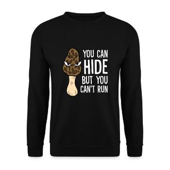 Morcheln kann man verstecken, aber nicht fliehen - Unisex Pullover - Schwarz - Vorne - Alina (178cm) & Michal (187cm)