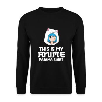 Das ist mein Anime-Pyjama Lustiger Anime - Unisex Pullover - Schwarz - Vorne - Alina (178cm) & Michal (187cm)