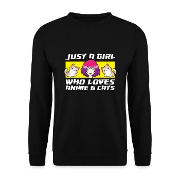 Nur ein Mädchen, das Anime und Katzen liebt - Unisex Pullover - Schwarz - Vorne - Alina (178cm) & Michal (187cm)