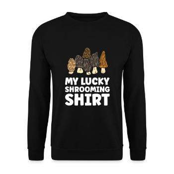 Morchelpilzjagd My Lucky Shrooming - Unisex Pullover - Schwarz - Vorne - Alina (178cm) & Michal (187cm)