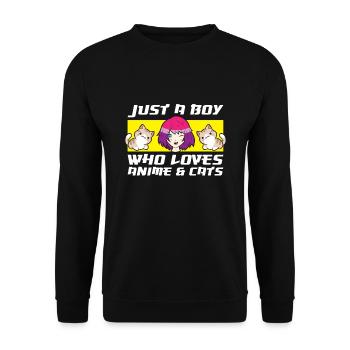 Nur ein Junge, der Anime und Katzen liebt - Unisex Pullover - Schwarz - Vorne - Alina (178cm) & Michal (187cm)