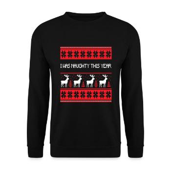 Naughty This Year Ugly Christmas - Unisex Pullover - Schwarz - Vorne - Alina (178cm) & Michal (187cm)