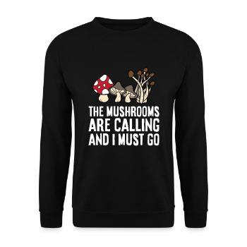 Pilzsaison Die Pilze rufen und ich muss gehen - Unisex Pullover - Schwarz - Vorne - Alina (178cm) & Michal (187cm)