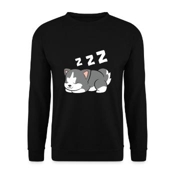 Sleeping Husky Dog Husky Pajama Cute Siberian - Unisex Pullover - Schwarz - Vorne - Alina (178cm) & Michal (187cm)