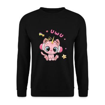 Uwu Katze Kawaii Süß Japan Anime - Unisex Pullover - Schwarz - Vorne - Alina (178cm) & Michal (187cm)