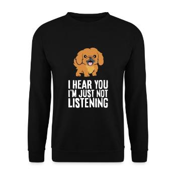 Pekinese Hund Ich höre dich, ich höre nur nicht - Unisex Pullover - Schwarz - Vorne - Alina (178cm) & Michal (187cm)