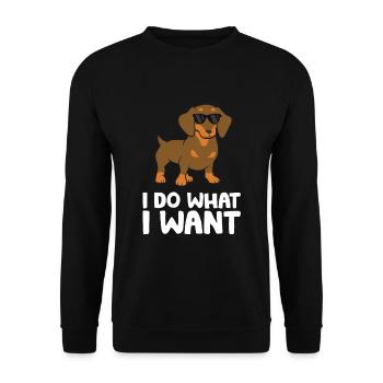 Dackel Hund Ich mache was ich will Niedlicher - Unisex Pullover - Schwarz - Vorne - Alina (178cm) & Michal (187cm)