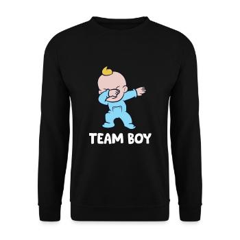 Team Boy Gender Reveal - Unisex Pullover - Schwarz - Vorne - Alina (178cm) & Michal (187cm)