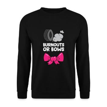 Baby Gender Reveal Burnouts Or Bows - Unisex Pullover - Schwarz - Vorne - Alina (178cm) & Michal (187cm)