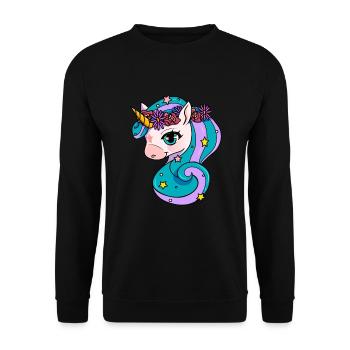 Cute Unicorn Motif Children Girl - Unisex Sweatshirt - black - Front - Alina (178cm) & Michal (187cm)