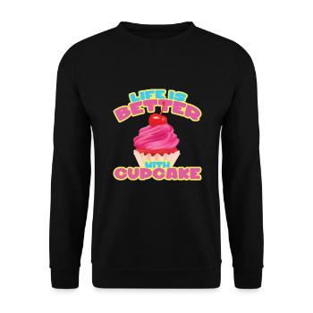 Life Is Better Cupcake Kuchen Cupcake - Unisex Pullover - Schwarz - Vorne - Alina (178cm) & Michal (187cm)